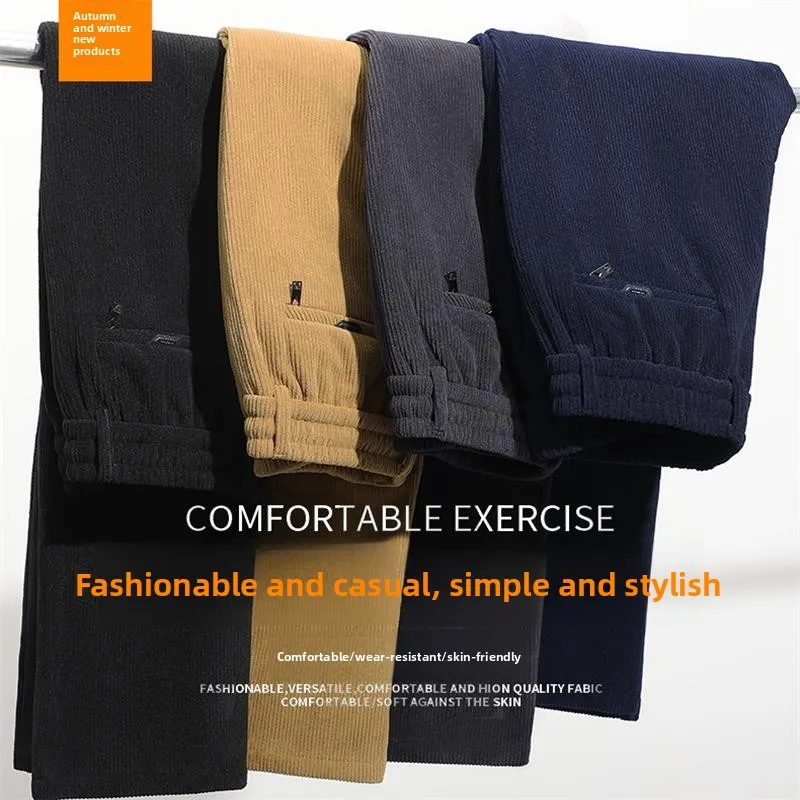 

Men's Autumn Winter Corduroy Pants Loose Straight Leg Casual Trousers Faionable Korean Sle plus Size Comfortable Long Tro...