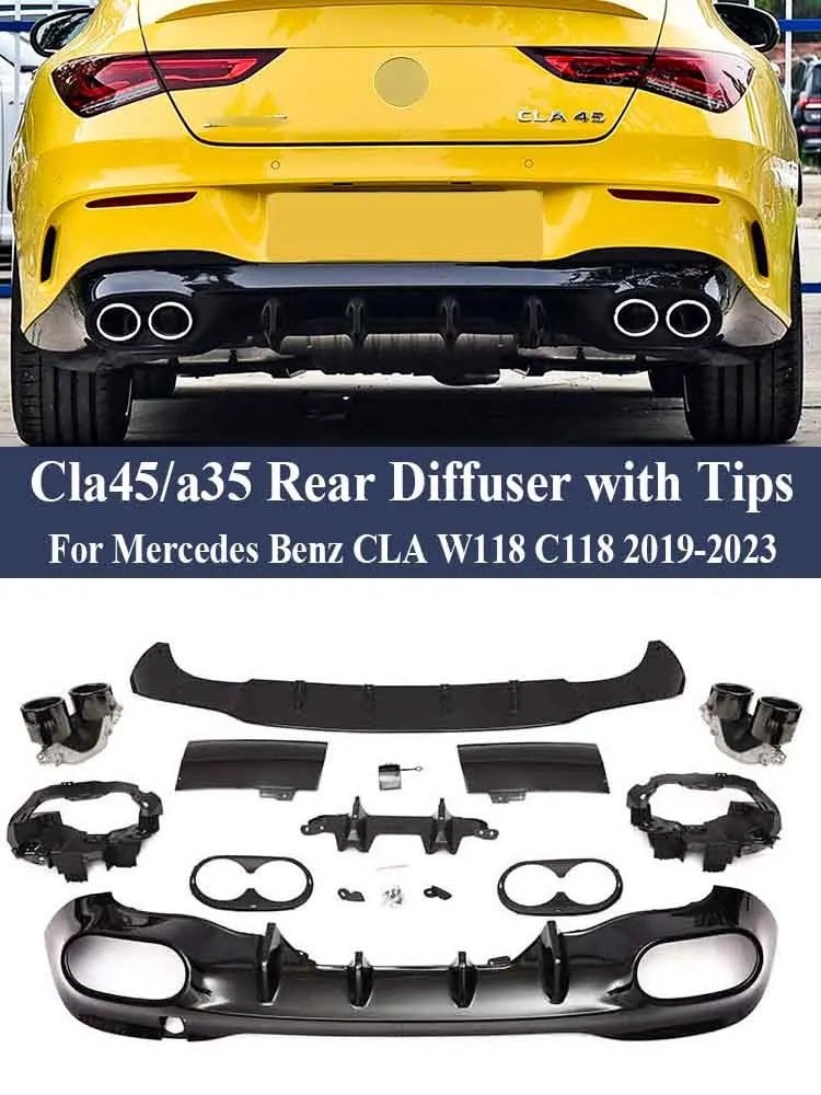 Rear Diffuser Bumper With Exhaust Pipe Tips For Mercedes Benz CLA W118 C118 X118 AMG Line Car Auto Part CLA45 CLA35 2019-2023