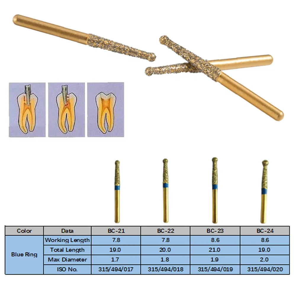 Dental Diamond Endo Access Gold Drills Open Plup Instrument 10 Pieces Burs/Lot BC-21/BC-22/BC-23/BC-24