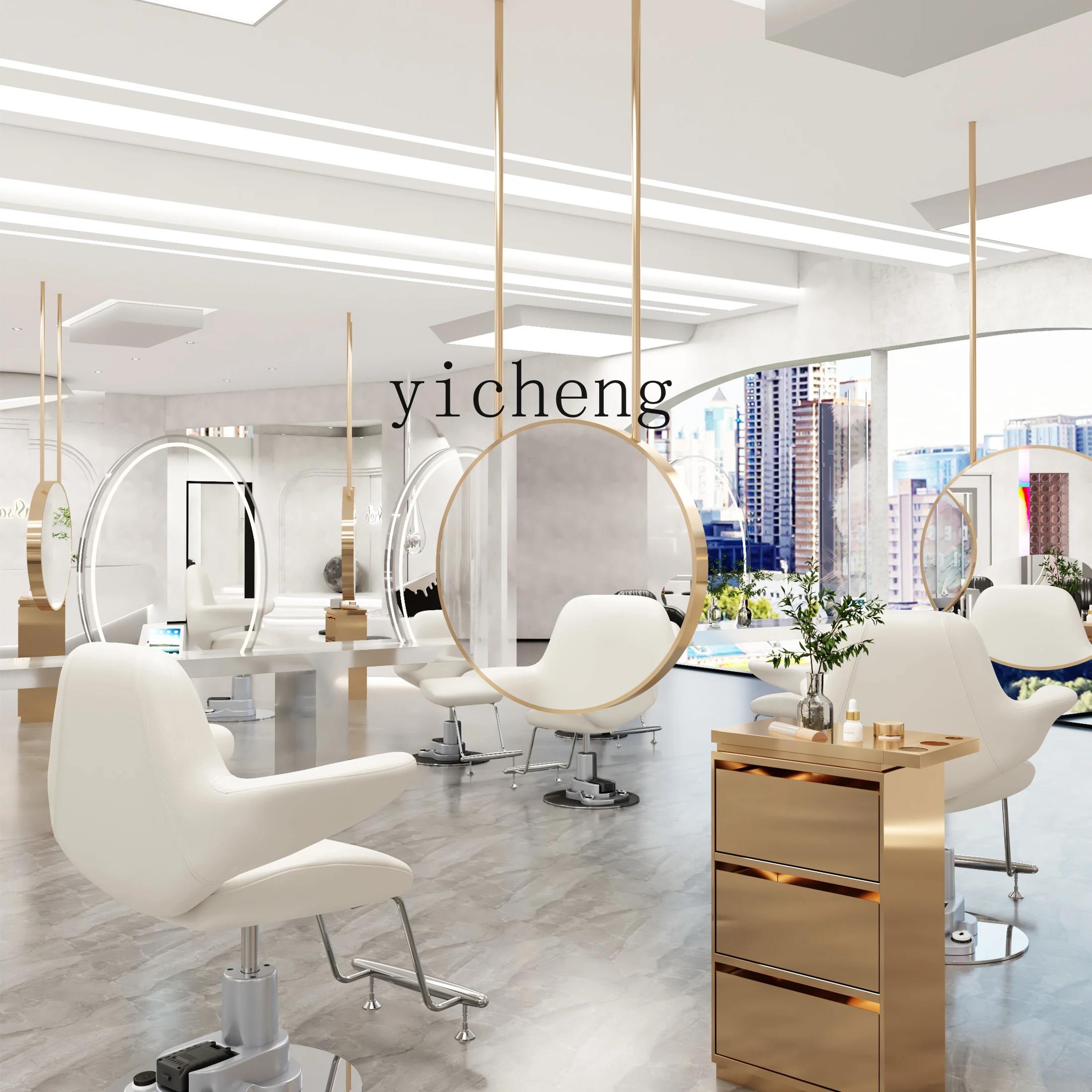 MM Barber Shop Mirror Hair Salon Special Table Perm, Dye And Cut Hair Floor Full Body Mirror With Storage Double-sided Mirror