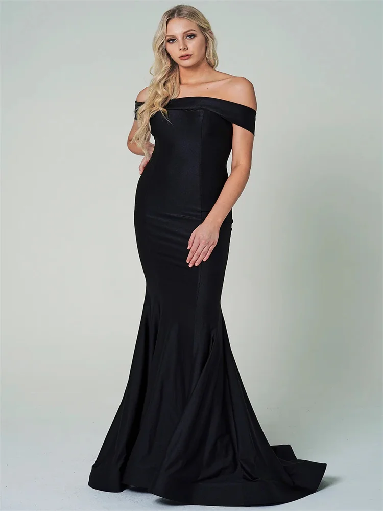 

New Product Off The Shoulder Straight Across Bodice Evening Dress Sex Open Back With Zipper Closure Party Gowns For Women 2024