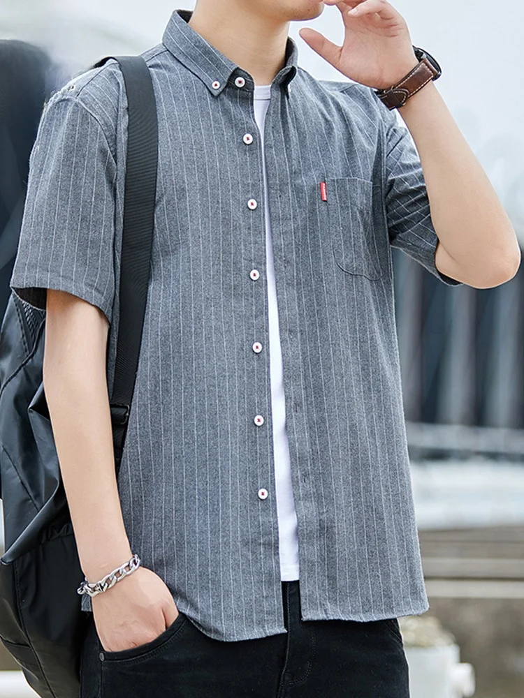 

Men's ort Sve irt Casual Thin Summer Faionable Loose Fit Striped Button up irt Youth ular Polyester Cot...