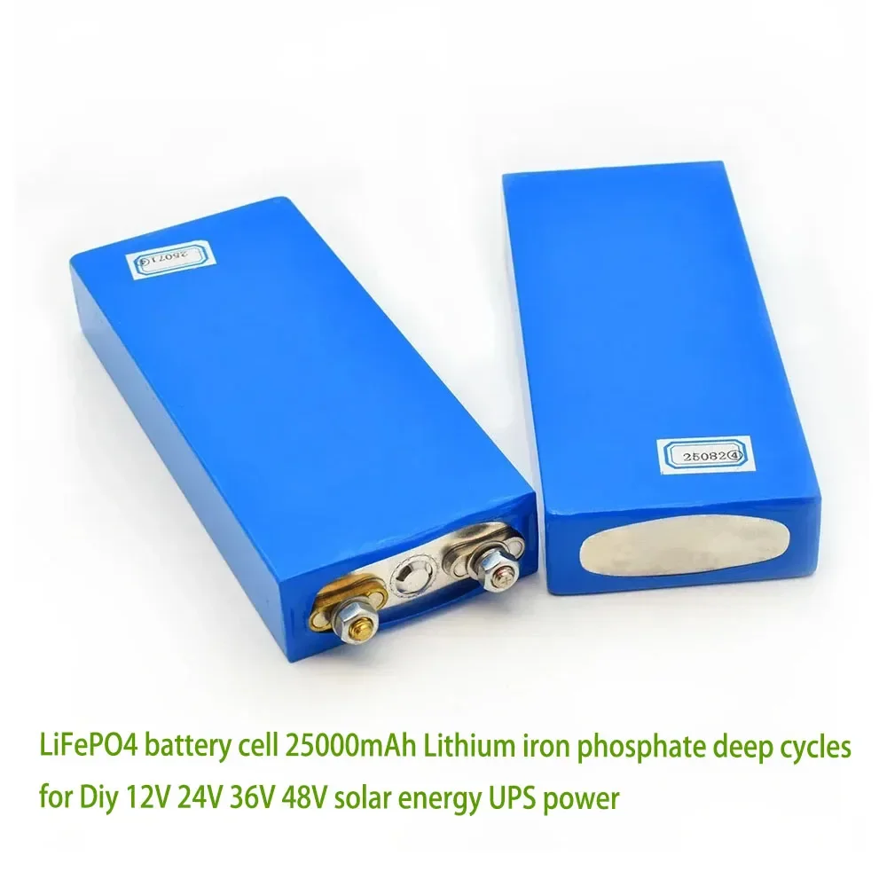 Celda de batería LiFePO4 de 3,2 V, 25AH, 25000mAh, fosfato de hierro y litio, ciclos profundos para bricolaje, 12V, 24V, 36V, 48V, energía solar UPS