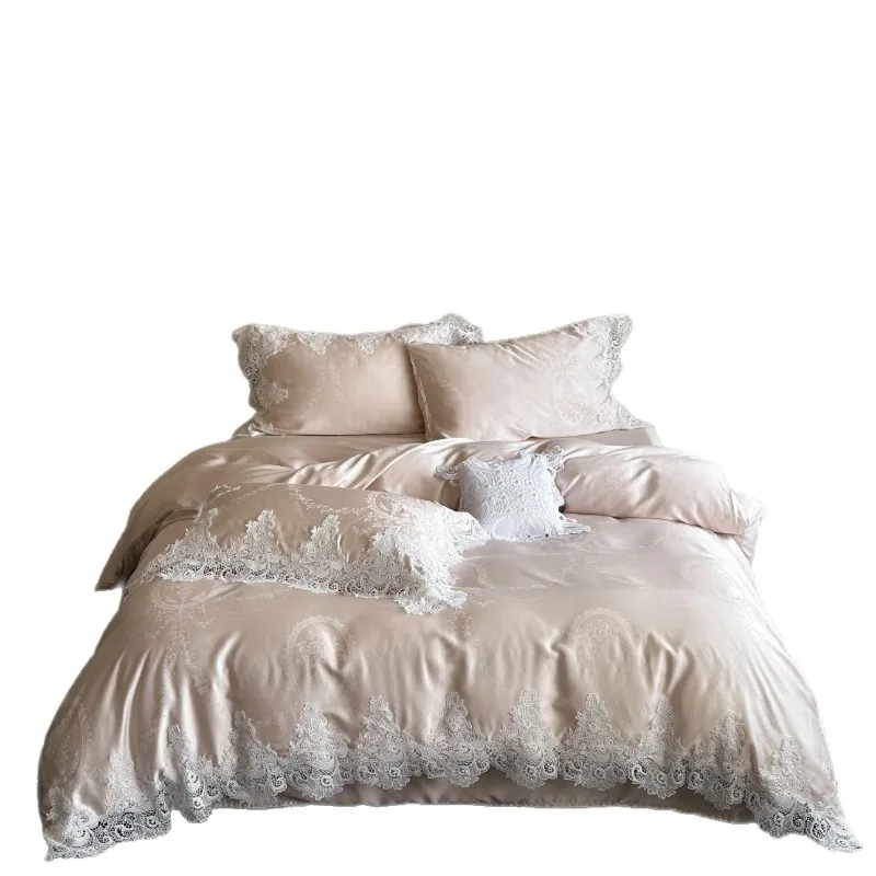 French romantic Tencel four-piece set, cool bedding, light luxury and high-end in summer