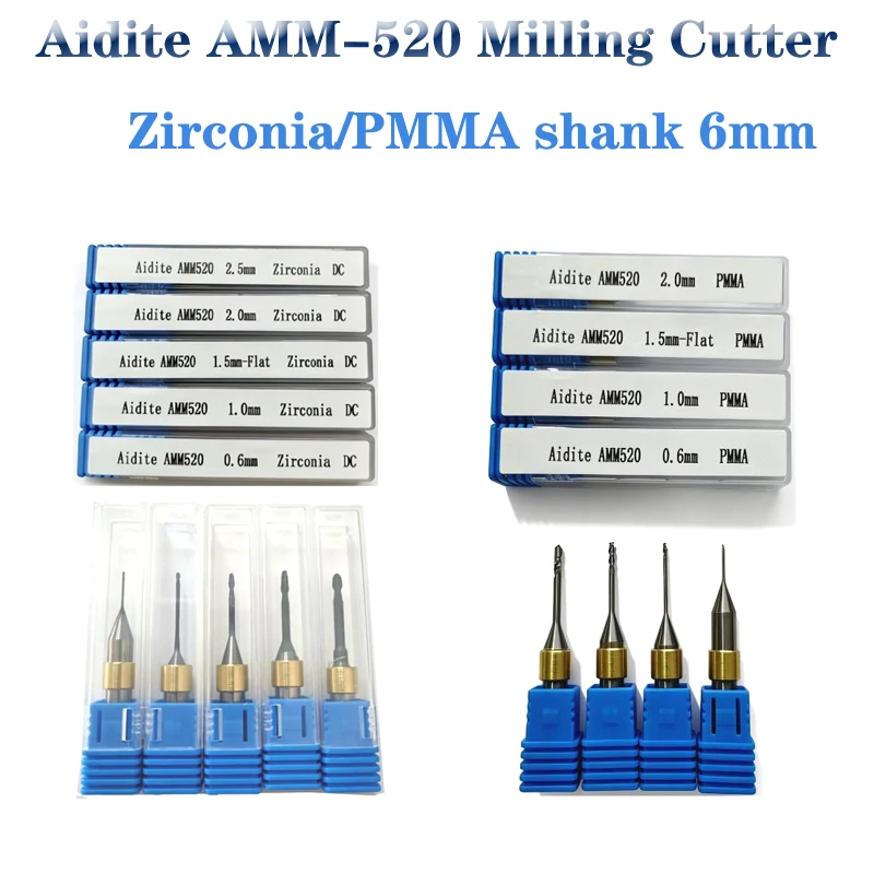 

Aidite AMM-520 Milling Burs Dental Lab Zirconia DC PMMA Milling Cutters Shank 6MM CADCAM Tool