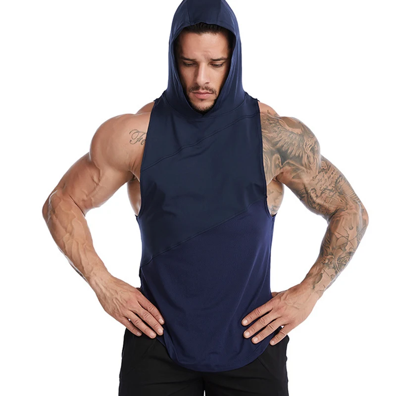 2022 verão halterofilismo encapuçado tanque topos masculino secagem rápida ginásio fitness colete sem mangas camisa treino correndo singlets personalizado