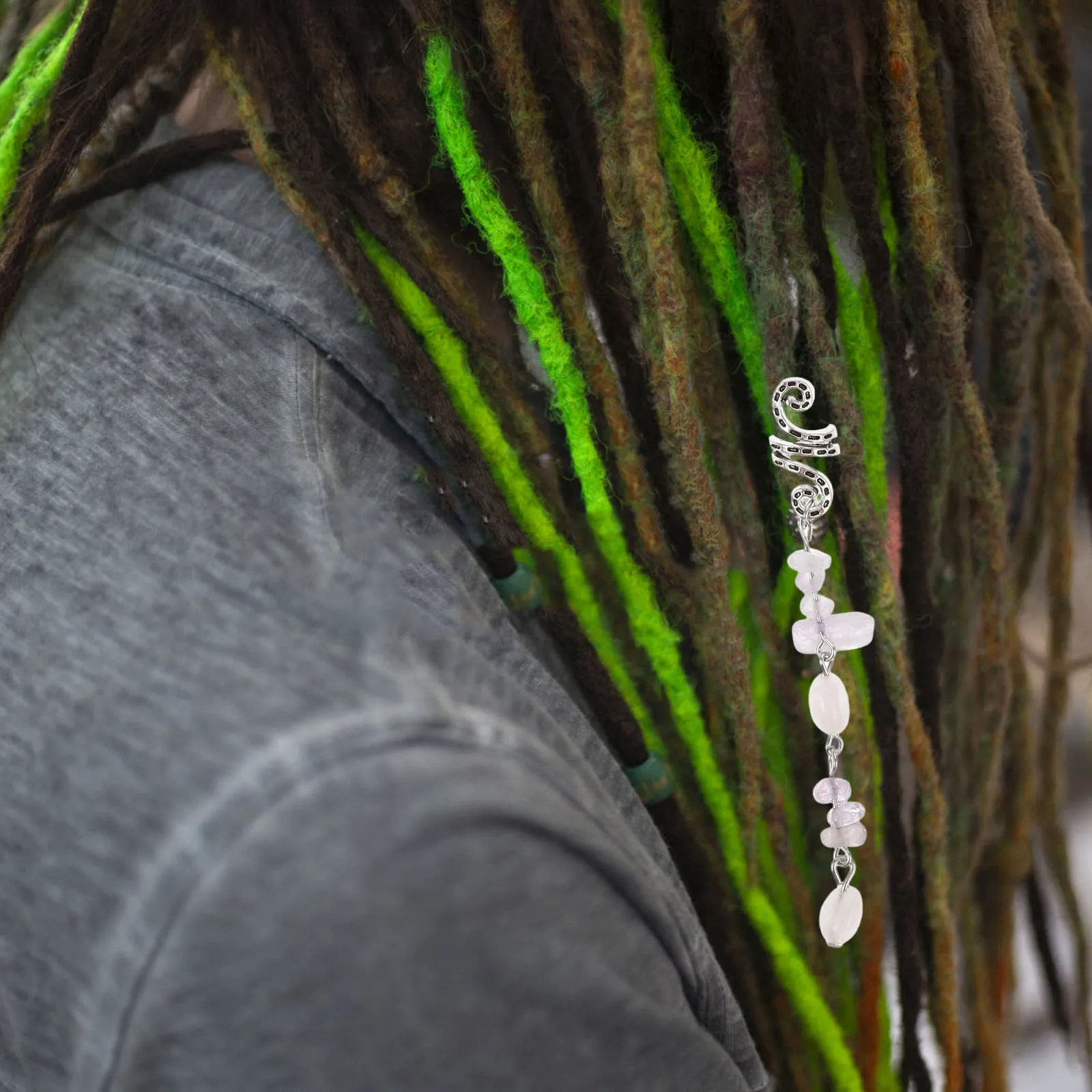

6 pcs Accessories For Dreadlock With Natural Stone Pendants Boho Braiding Cuffs Vintage Clips Ethnic Hair Ties Beads For Braids