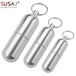 Mini cápsula sellada de acero inoxidable, pastillero impermeable, colgante para acampar, viaje al aire libre, portátil