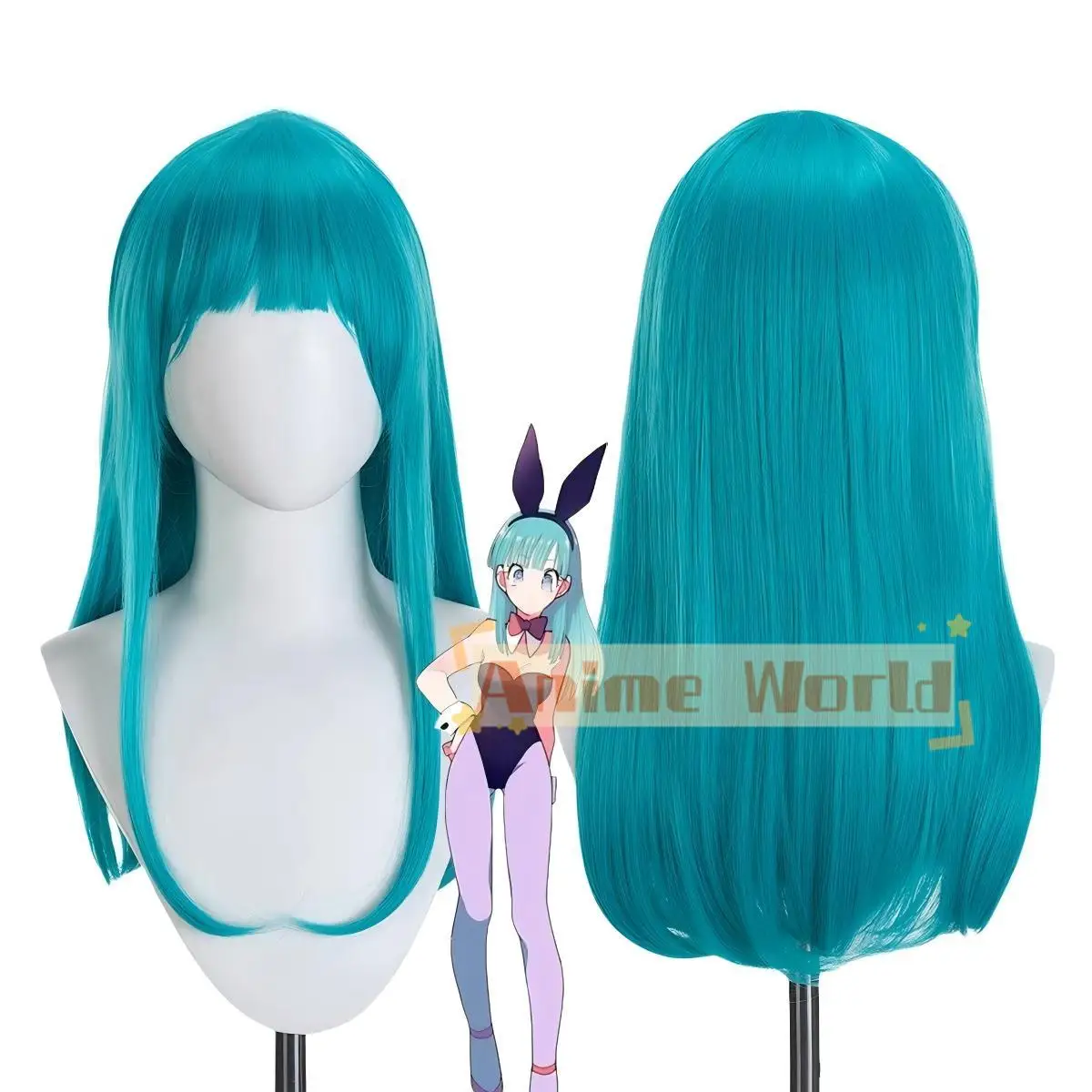 

Anime Bulma Cos Cosplay Wig Halloween Carnival Party Props Synthetic Hair Heat Resistant Fiber + Wig Cap