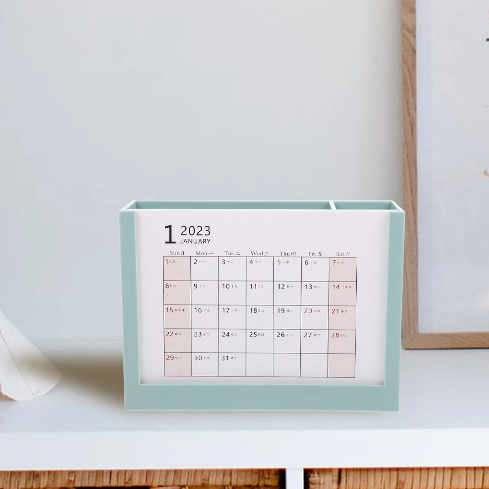 سطح المكتب التقويم حامل قلم 2023 صندوق تخزين متعدد الوظائف مخطط الوقت المنظم مكتب عمل ديكور مفتاح تخزين المجوهرات