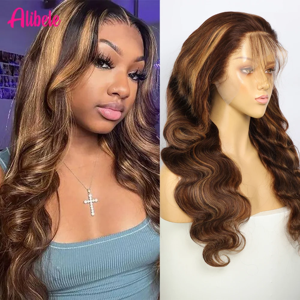 

Colored Human Hair Wigs Body Wave 13x4 Transparent Lace Front Wig Highlight P4/27 Ombre Honey Blonde Woman Wigs Big Sale