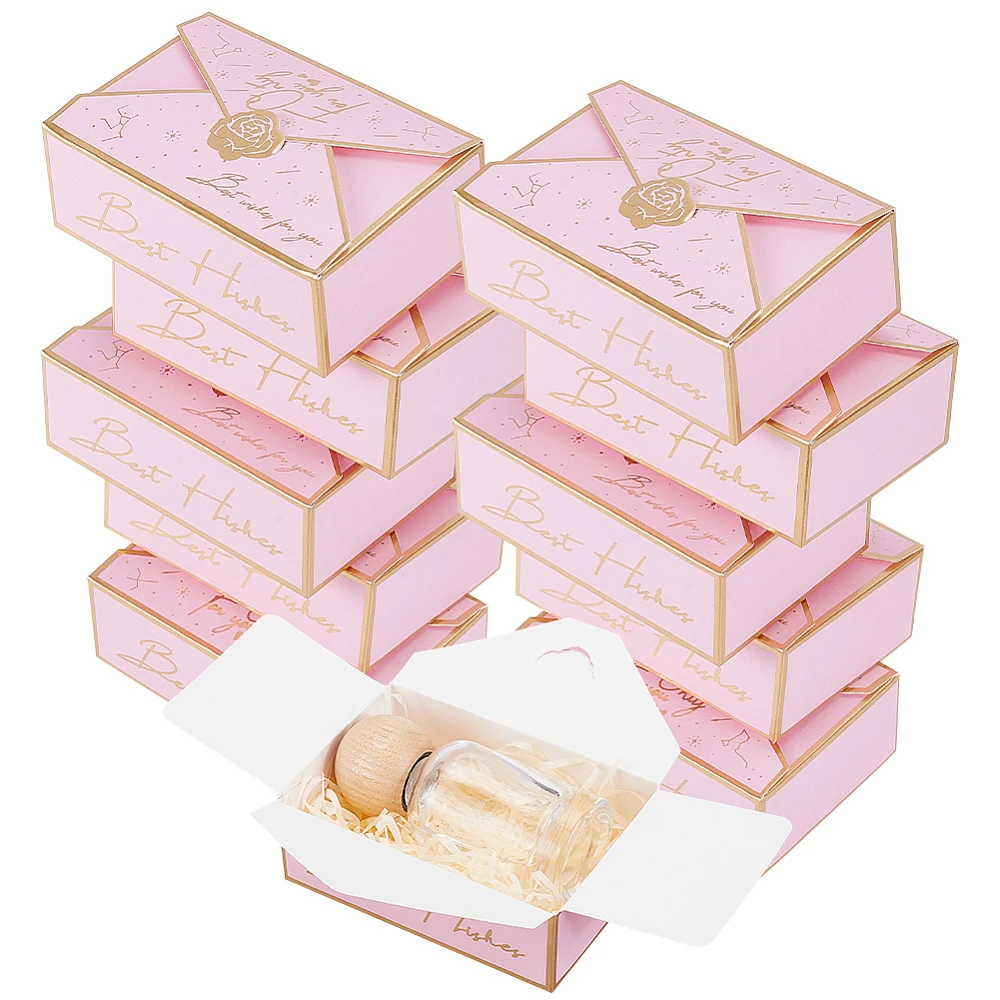 40 Pcs Pink Gold Foil Best Wishes Gift Boxes Bulk 4.13 x 2.76 x 1.38 Inch Romantic Envelope-Style Decorative Boxes