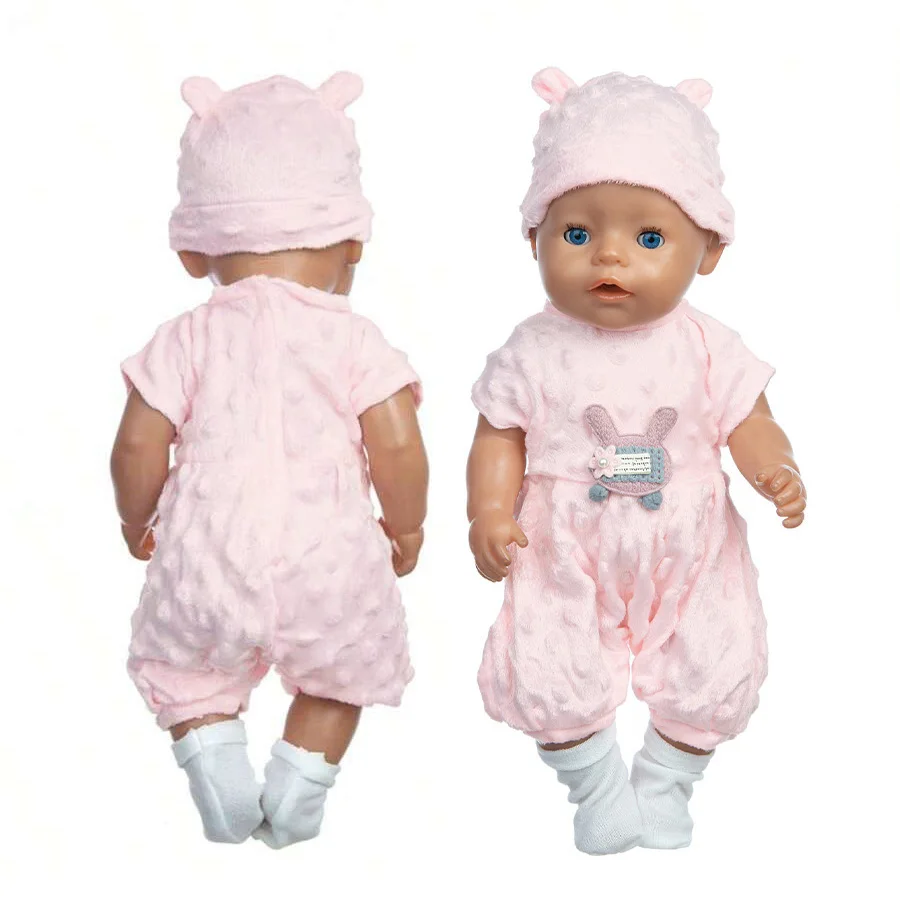 16-18Inch/40-45cm Reborn Baby Doll Outfit Pink Cute Jumpsuit+Jacket+Hat+Socks Cute Soft Baby Doll Clothes Accessories Girl Gift