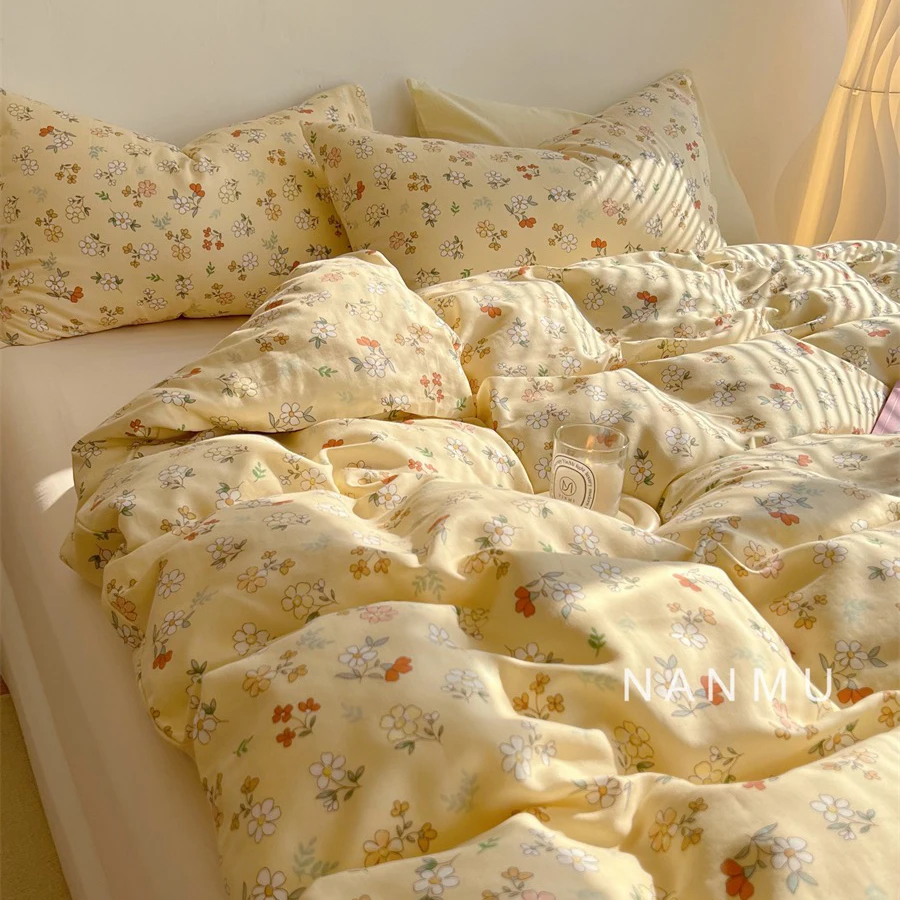 ins idyllic simple girl's heart small floral quilt cover bedding four-piece bed sheet dormitory bed three-piece set 4