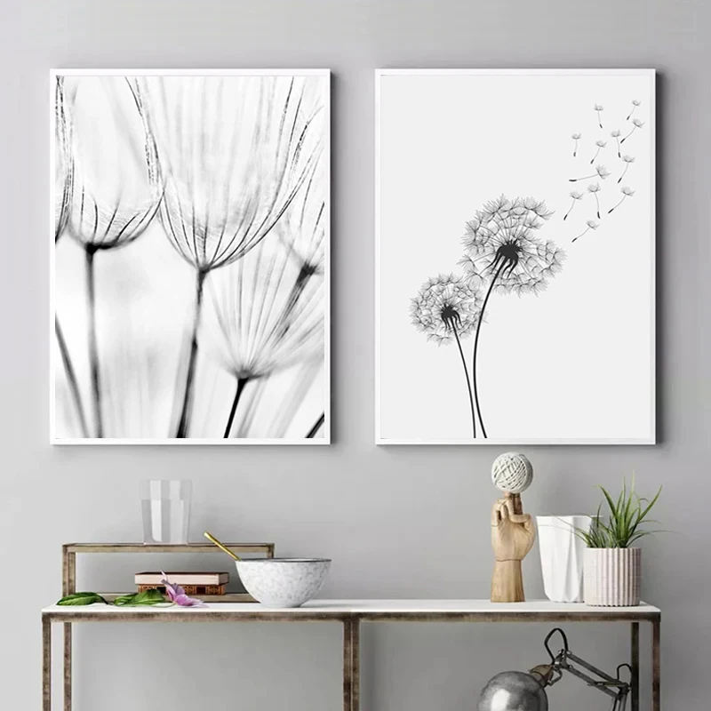 Simple Grey White Canvas Print Painting Dandelion Art Poster Wall Art Picture Modern Nordic Style Home Decor No Frame