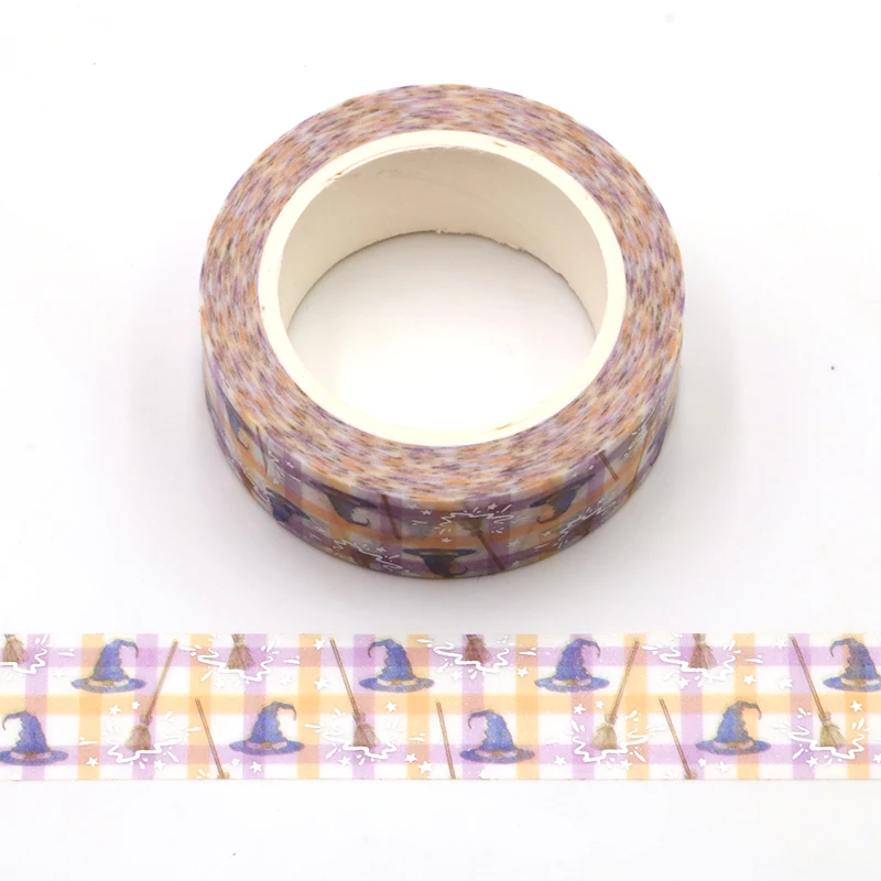 

NEW Bulk 10pcs/Lot Decorative Witch Hat Broom Silver Foil Washi Tapes Journaling Adhesive Masking Tape Cute Stationery