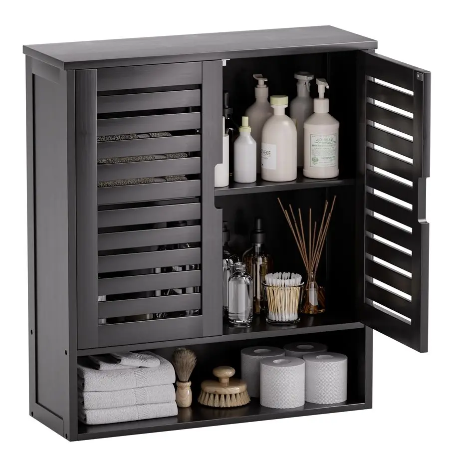 

Bathroom Cabinet Wall Mounted, Bamboo OverTheToilet Storage Organizer, Space Saver Medicine Cabinet with 2 Door and Adjustable S