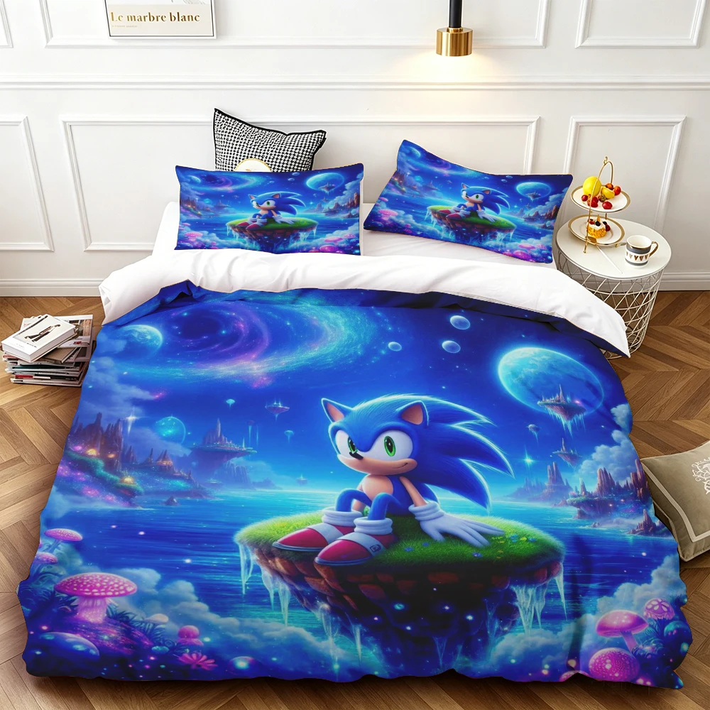 

Cartoon Kids Sonics Duvet Cover Cool Bedding Set Comforter Cover with Pillowcase Queen King Bedroom Children Teens beautiful