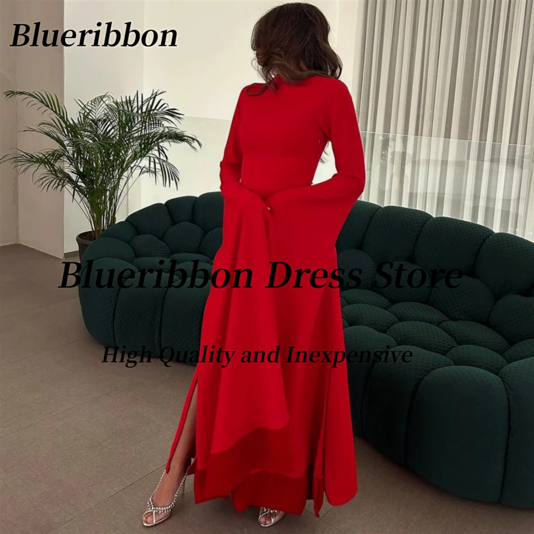 Blueribbon-فساتين سهرة بياقة عالية ، طول الكاحل ، فستان رسمي ، أكمام طويلة ، فساتين حفلة موسيقية ، حفلة زفاف في دبي ، ملابس نسائية