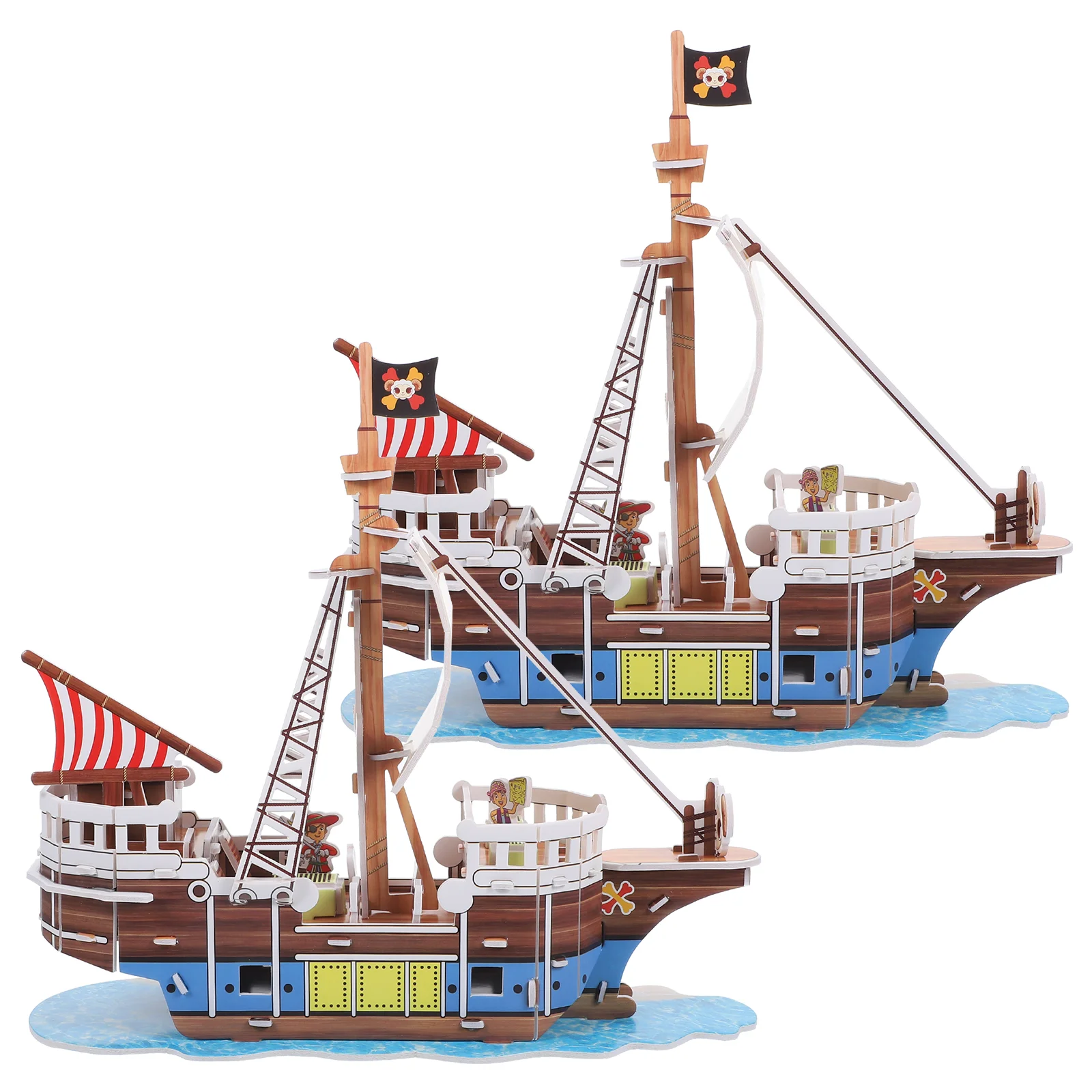 2 Sets Puzzle Pirate Ship Child Kids Puzzles for Adults Model Kit Sailing Boat Paper Cool 3d