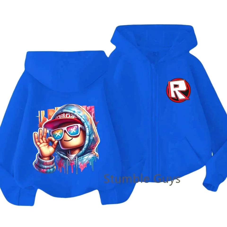 Dziecięca bluza z kapturem Roblox z miękkim zamkiem błyskawicznym, grafika z gry wiosennej, anime, ubrania dla chłopców, modne ubrania dla dziewcząt