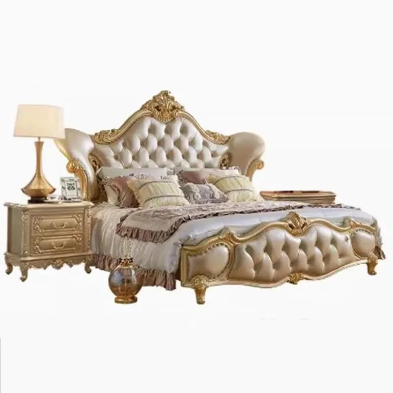 

Modular Gold Double Bed Frame Storage European Style French Princess Wood Queen Bed Frame Bedroom Luxury Cama Casal Furniture