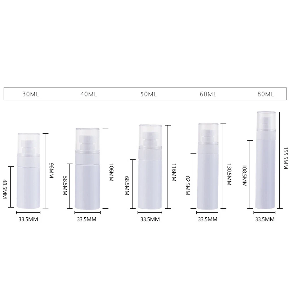 Atomizador de prensa de niebla fina blanca, botellas rellenables de Perfume vacías, contenedor portátil de maquillaje, 30 ml, 50 ml, 60ml