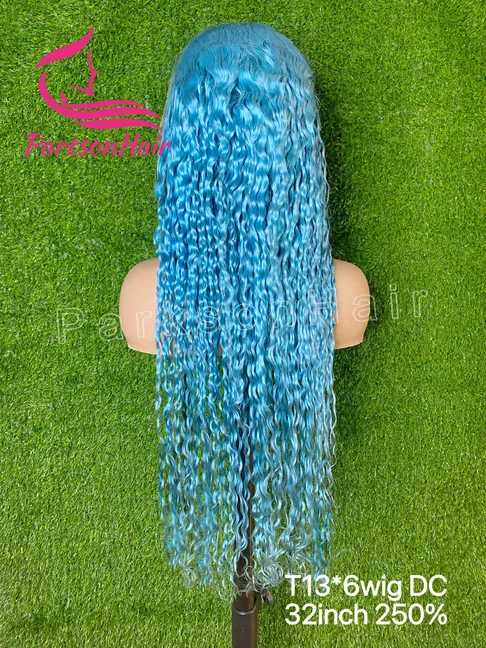 الضوء الأزرق شعر بشري مجعد الباروكات 13x6 13x4 الدانتيل الجبهة الباروكات قبل قطعها البرازيلي عميق مجعد الملونة الدانتيل الباروكة الأمامية للنساء
