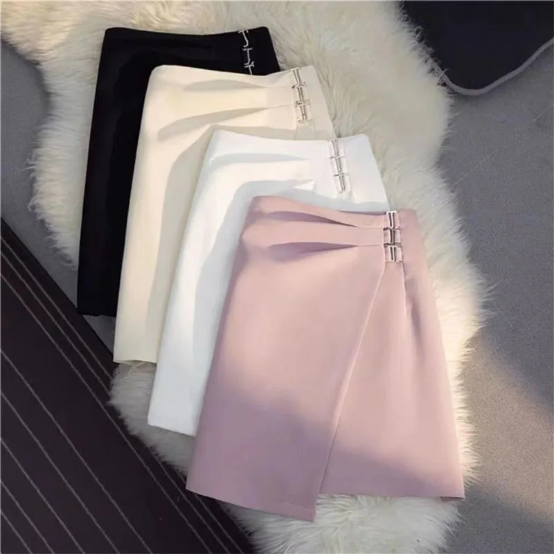 

Side Pleated Mini Skirt Women 2024 Summer Black Asymmetrical High Waist A Line Skirts Girls Casual Inner Shorts Saia Female