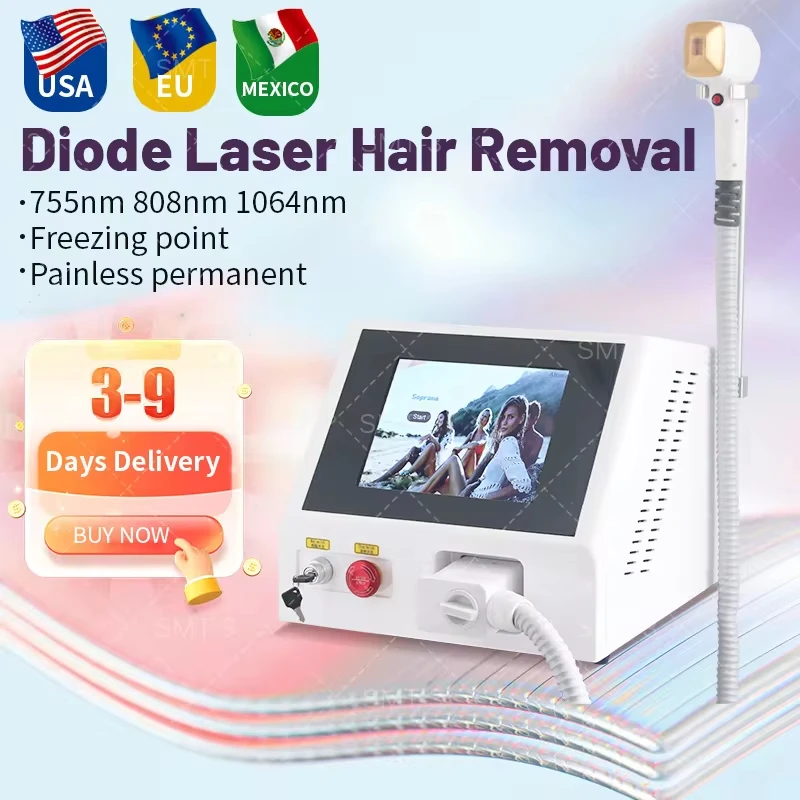 2024 CE 3 Wavelength 755/808/1064nmProfessional Diode lce Titanium LaserBody Hair Removal Machine for SalonEpilator