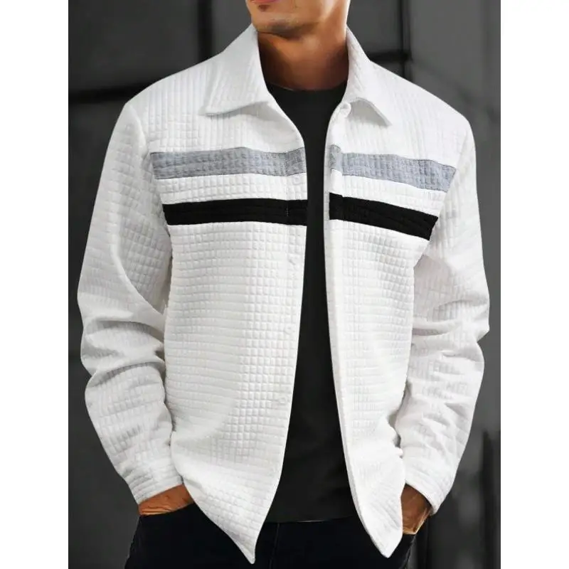 

Мужская повседневная полосатая длинная све Jaet Autumn Sle на пуговицах Slim Fit ort Length V-Ne Другой материал 00% для среднего возраста...