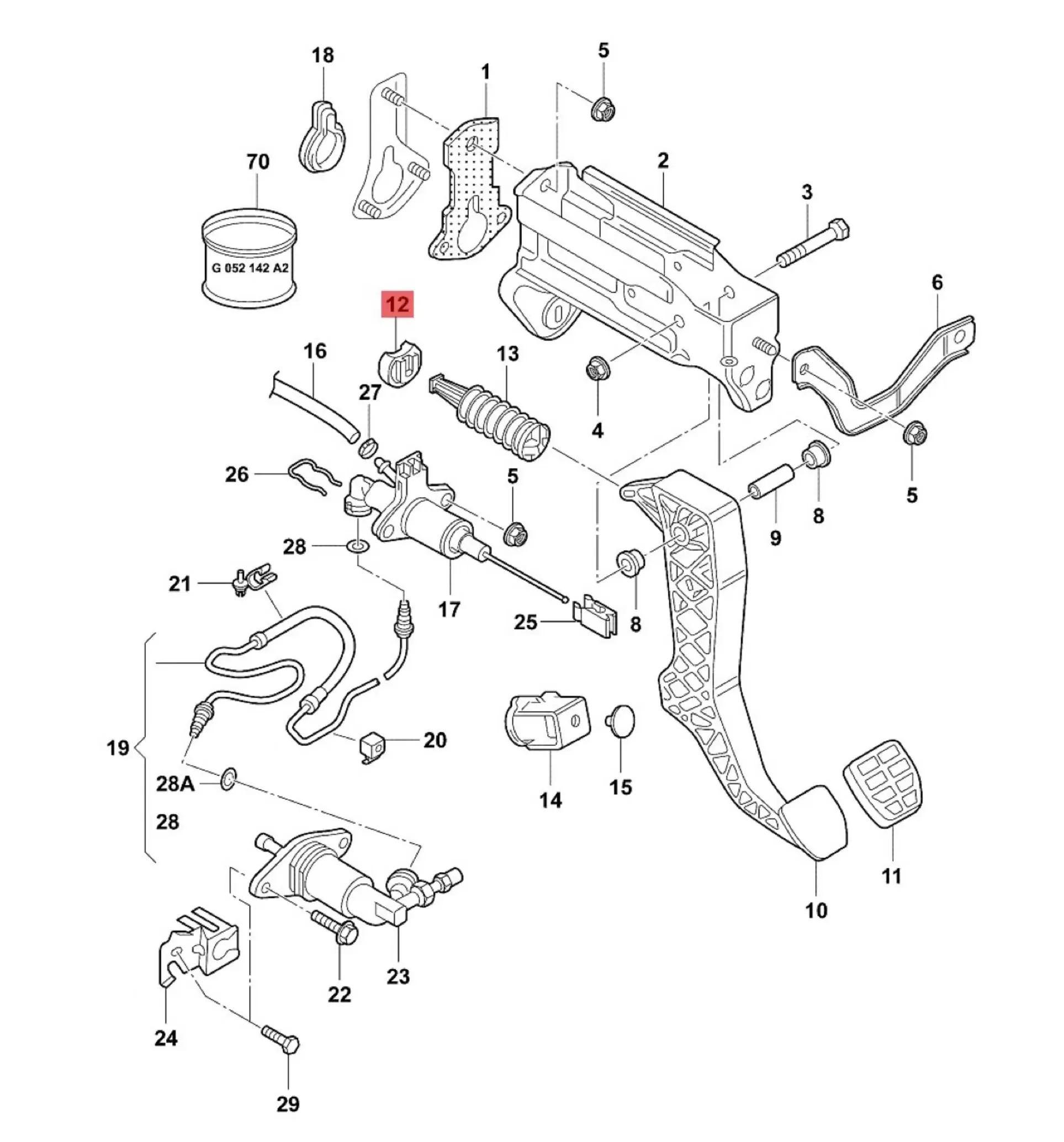 Clutch pedal return spring support bushing For Golf Beetle Octavia