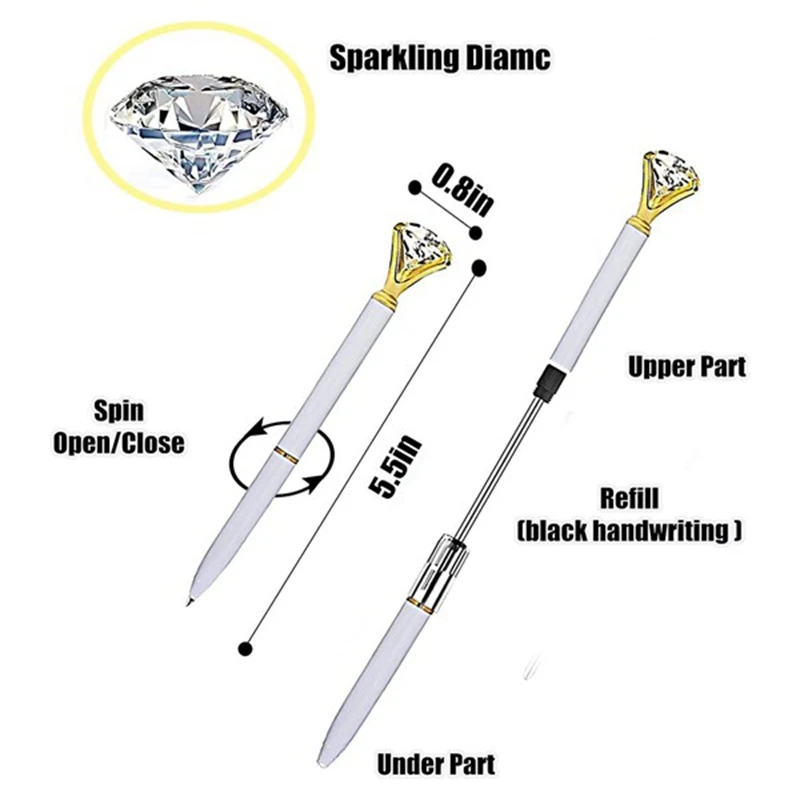 8Pcs Diamond Pens With Big Crystal Bling Metal Ballpoint Pens Retractable Ballpoint Pens Office Stationery Supplies