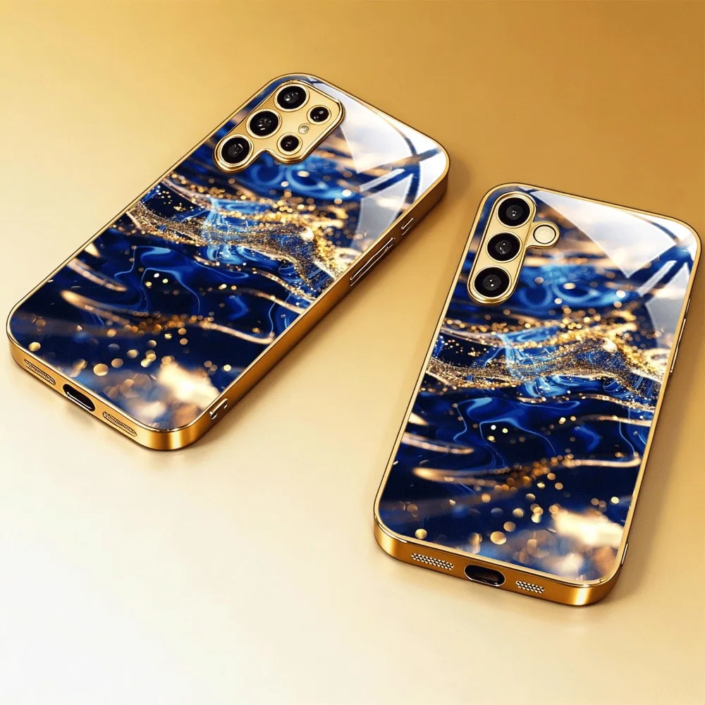 Deep sea pattern glass phone case suitable for Samsung Galaxy S26 S25 S24 S23 S22 S20 FE/Ultra/Plus anti drop back cover