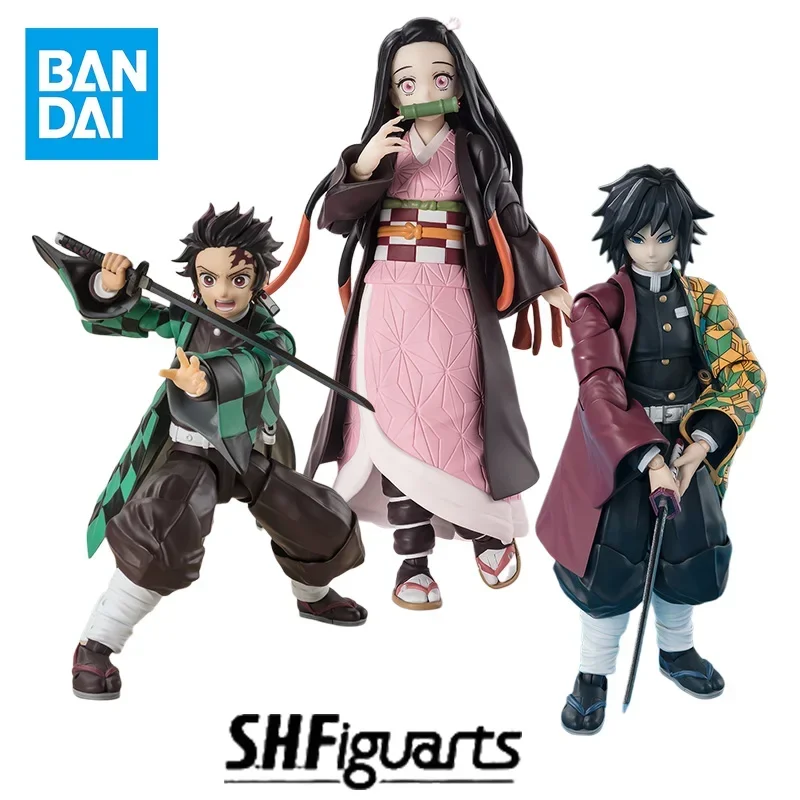 In Stock Original Bandai SHF Demon Slayer Kamado Tanjirou Kamado Nezuko Tomioka Giyuu PVC Anime Action Figure Toy Gift Model