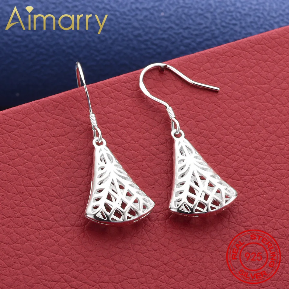 

Top 925 Sterling Silver Hollow Fan Shape Earrings For Women Christmas Gifts Fashion Street All-Match Jewelry Girl Wedding Party