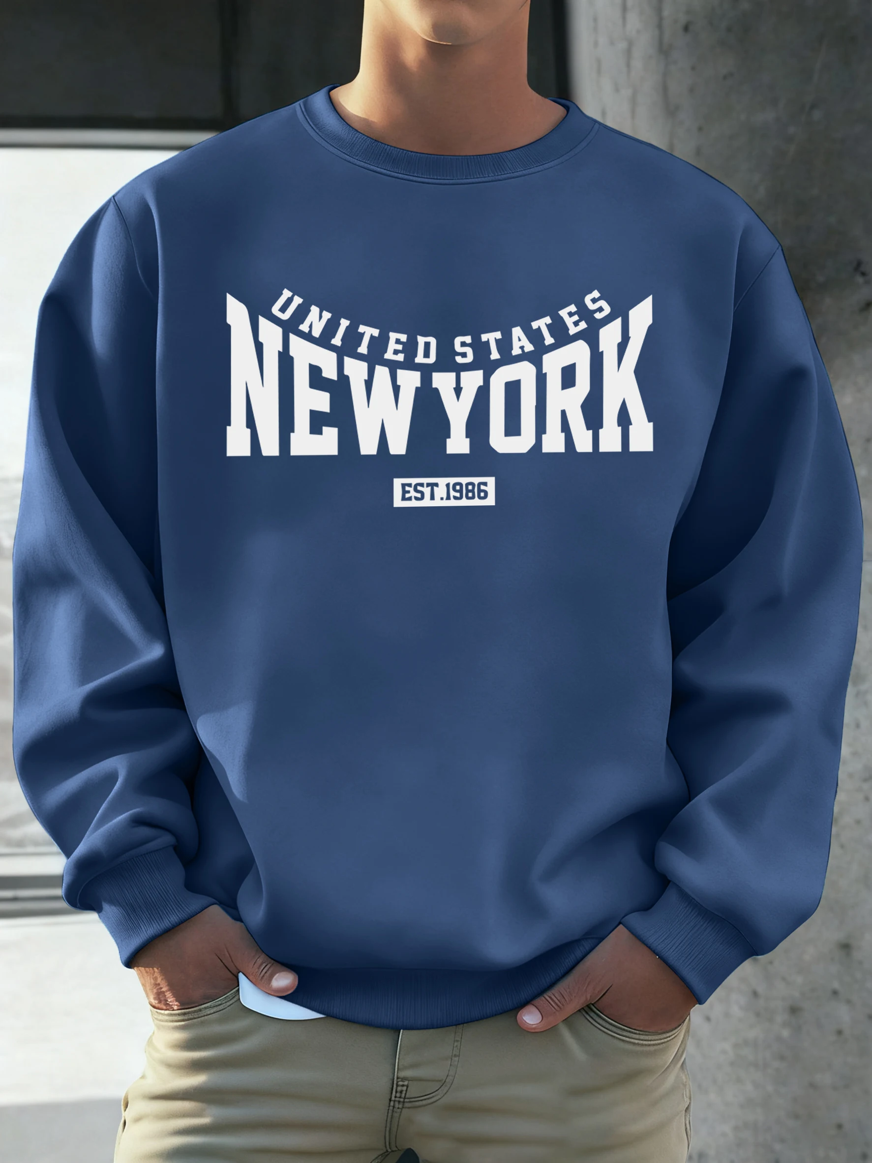 

Мужской пуловер с принтом United States New York Est 1986, универсальный свитшот из флиса, свободная одежда унисекс, повседневная мягкая одежда с длинными рукавами