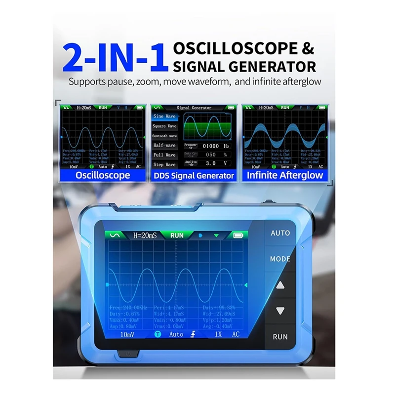 Oscilloscope/DDS Signal Generator 2-In-1,2.8 Inch TFT,10Mhz Bandwidth, 48MS/S Sampling Rate, Trigger Function Auto/Nomal