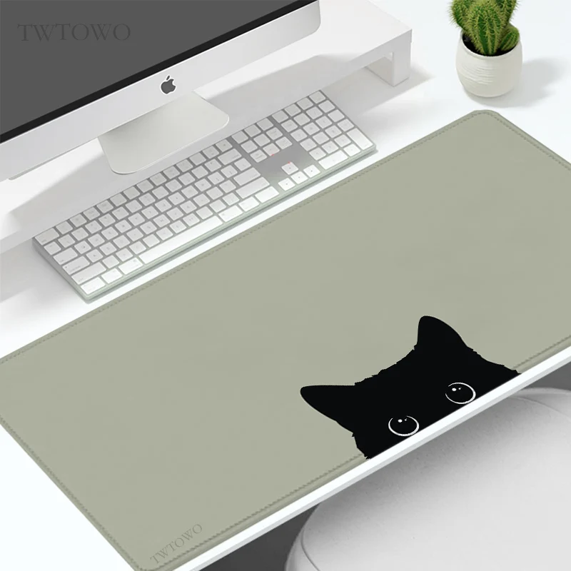 Mouse Pad Gamer Green Cute Cat XL New Mousepad XXL Mechanical Keyboard Pad Desk Mats Natural Rubber Office Computer Table Mat