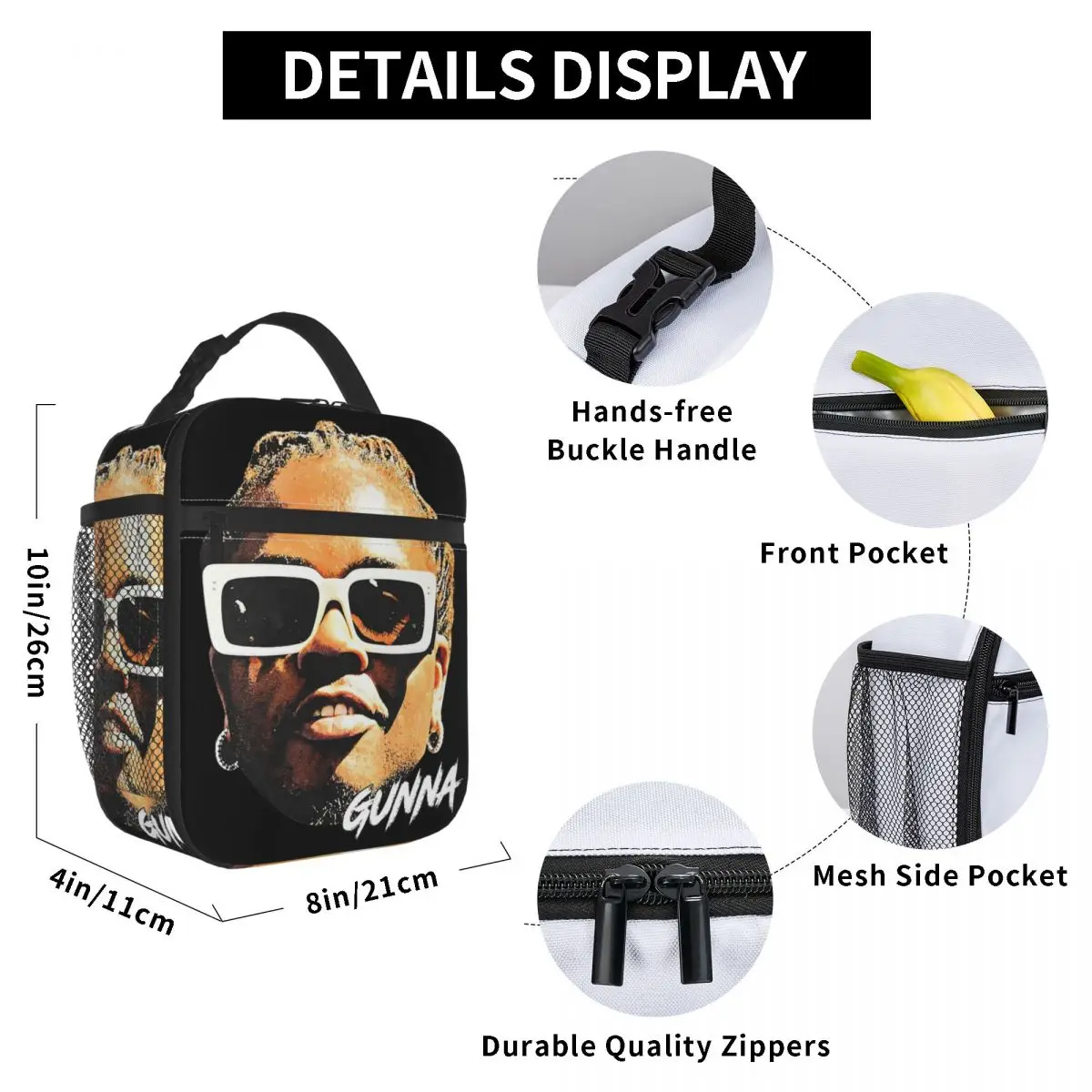 GUNNA Head Rap Rapper Insulated Lunch Bag Food Container Reusable Cooler Thermal Lunch Boxes For Travel