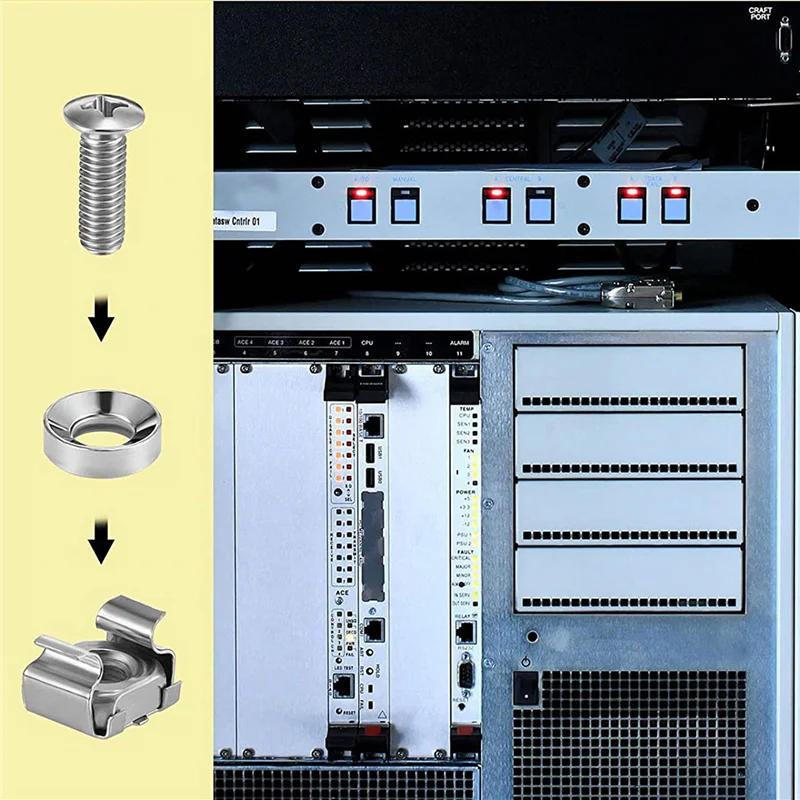 Aa49 100 conjuntos de parafusos de rack m6, parafusos de 20mm e porcas de gaiola, parafusos de montagem em rack e servidor de porcas de inserção quadradas