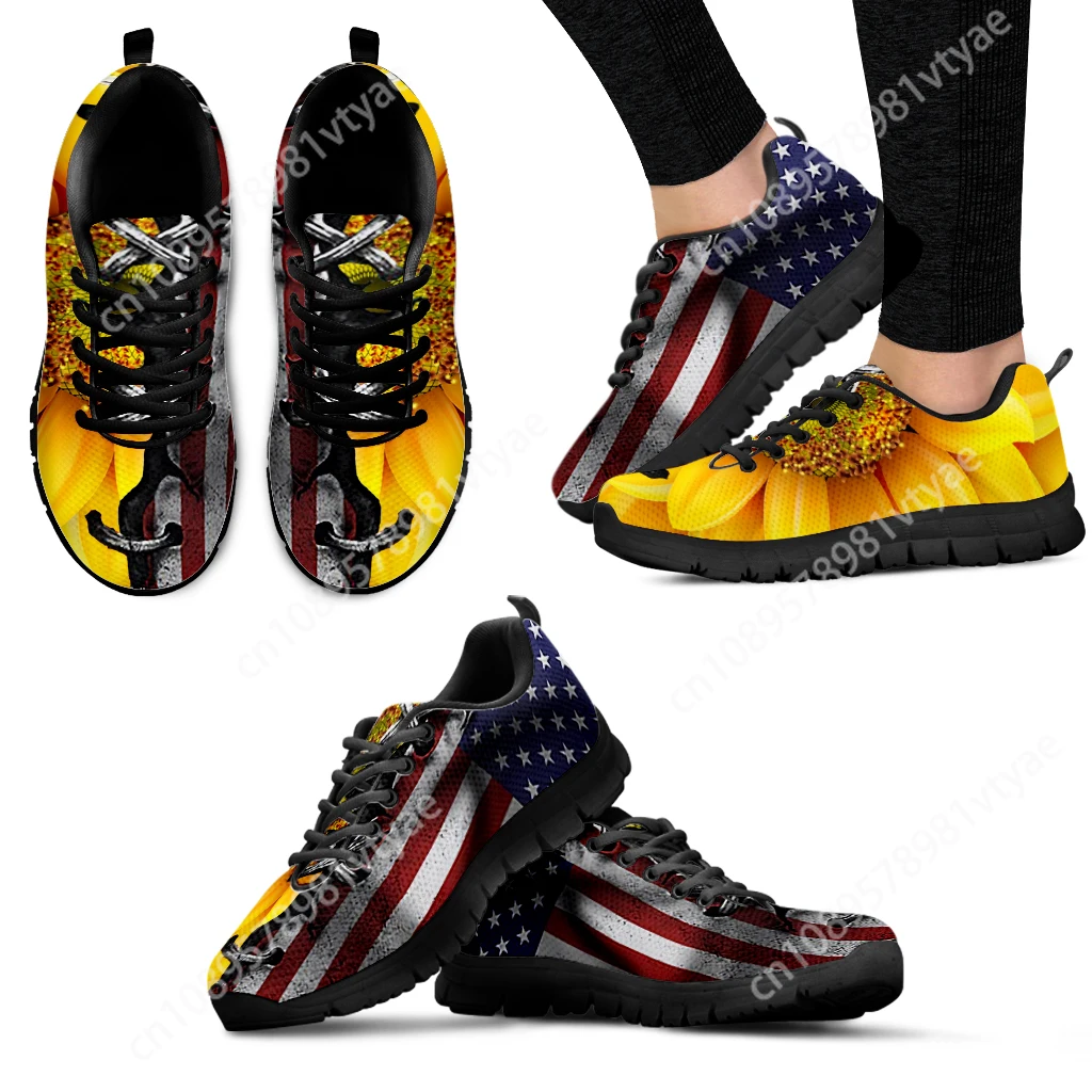 

Custom Made American Flag Flower Design Luxury Brand Sneakers Sunflower Print Shoes Fashion Brearhable Sneakers Sport Shoes