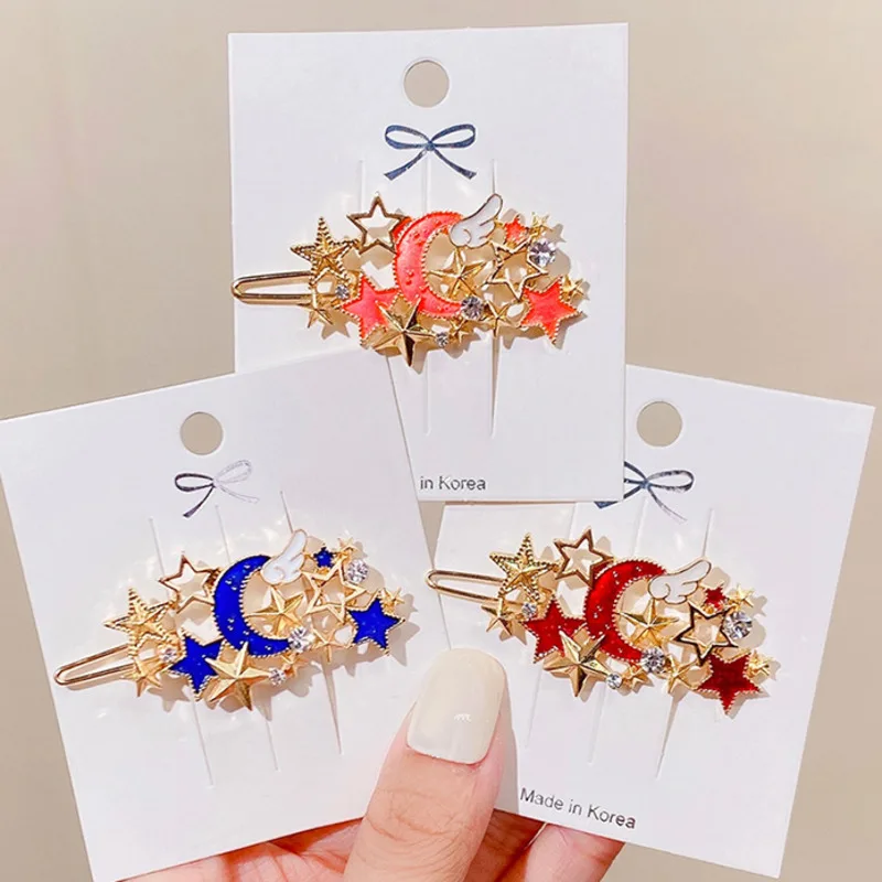 Fashion Stars Moon Metal Hair Clips For Women Korean Starry Sky Rhinestones Hairpins Girls Hair Accesories Barrettes Wholesale