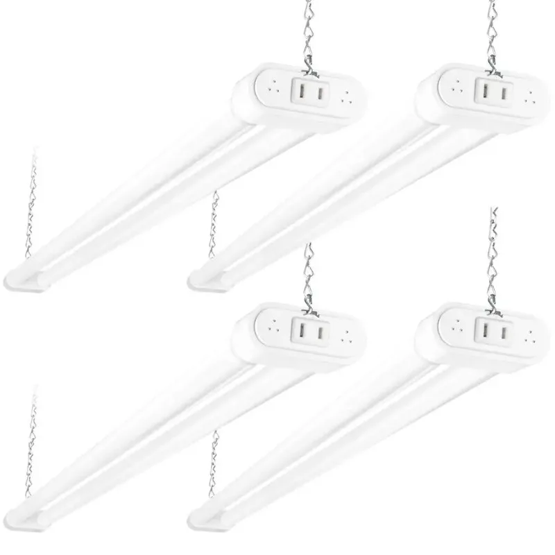 4 Pack Linkable LED Shop Light, 4FT 44W 300W Equivalent, 4600lm, 5000K Daylight, Plugin Utility Bay Light Fixture, Hanging or Su