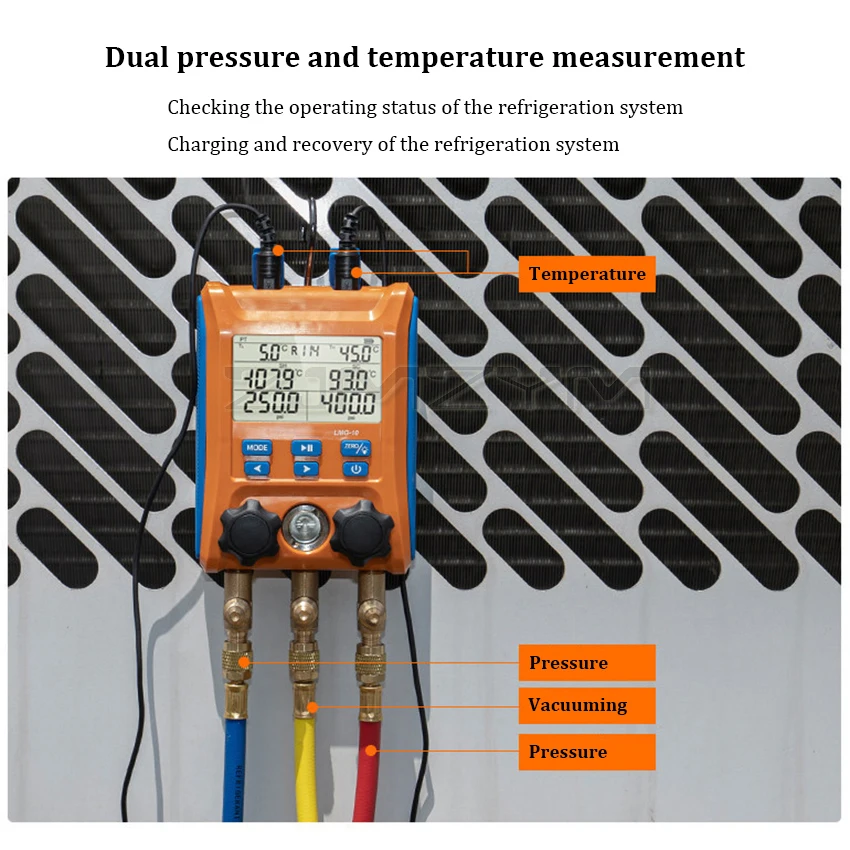 Imagem -05 - Digital Manifold Gauge Hvac Manômetro Ferramentas ac 2-way Válvula ar Condicionado Sistema de Refrigeração Vazamento Tester Lmg10