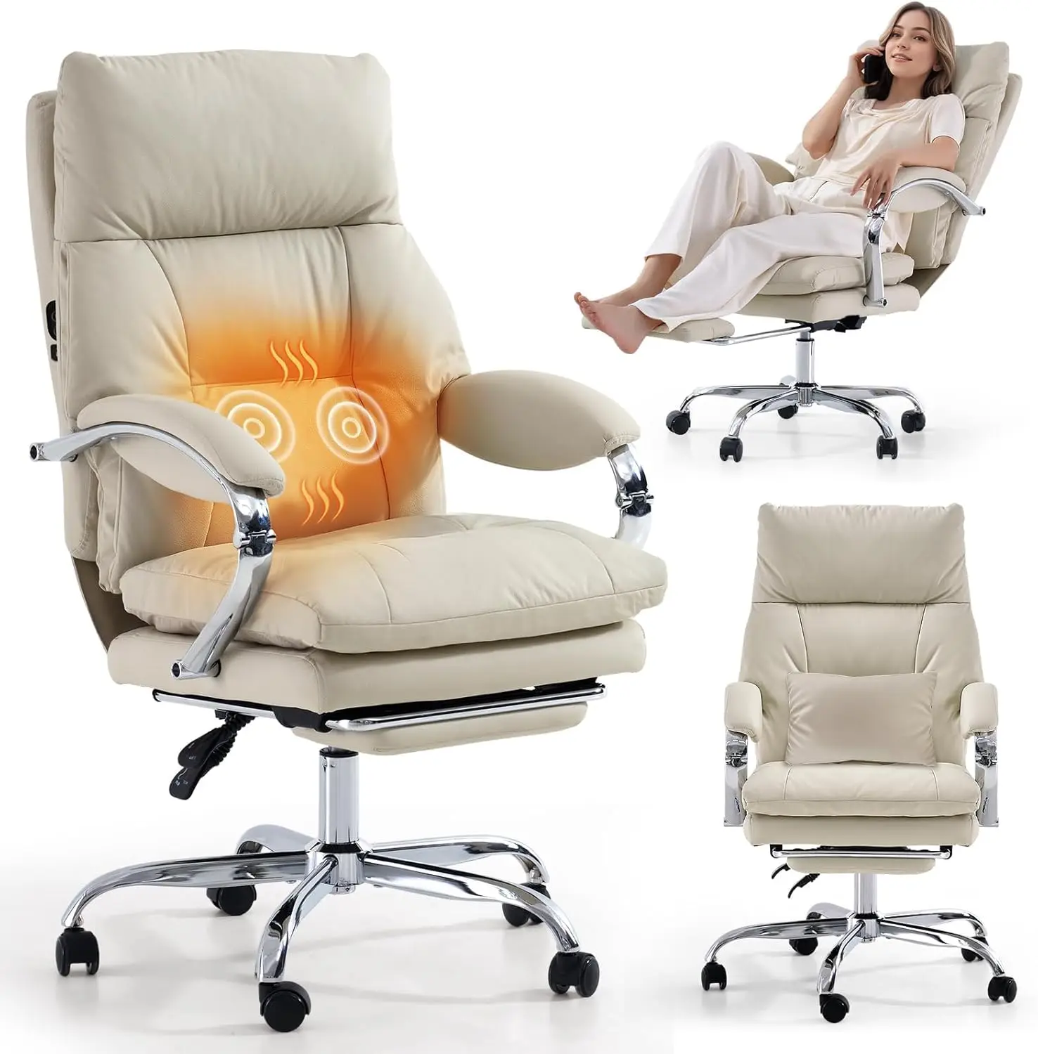 Massage Office Chair with Foot Rest Ergonomic Heated Desk Chairs