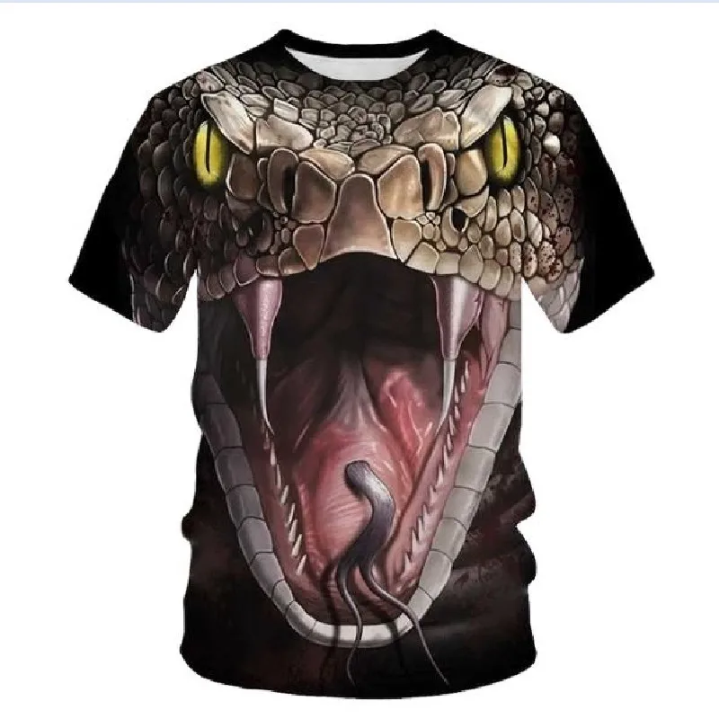 Hip Hop Alternative Fashion 3D Printing Summer Men's Personality Horror Thriller Snake T-Shirt High Quality Short Sleeve Shirt