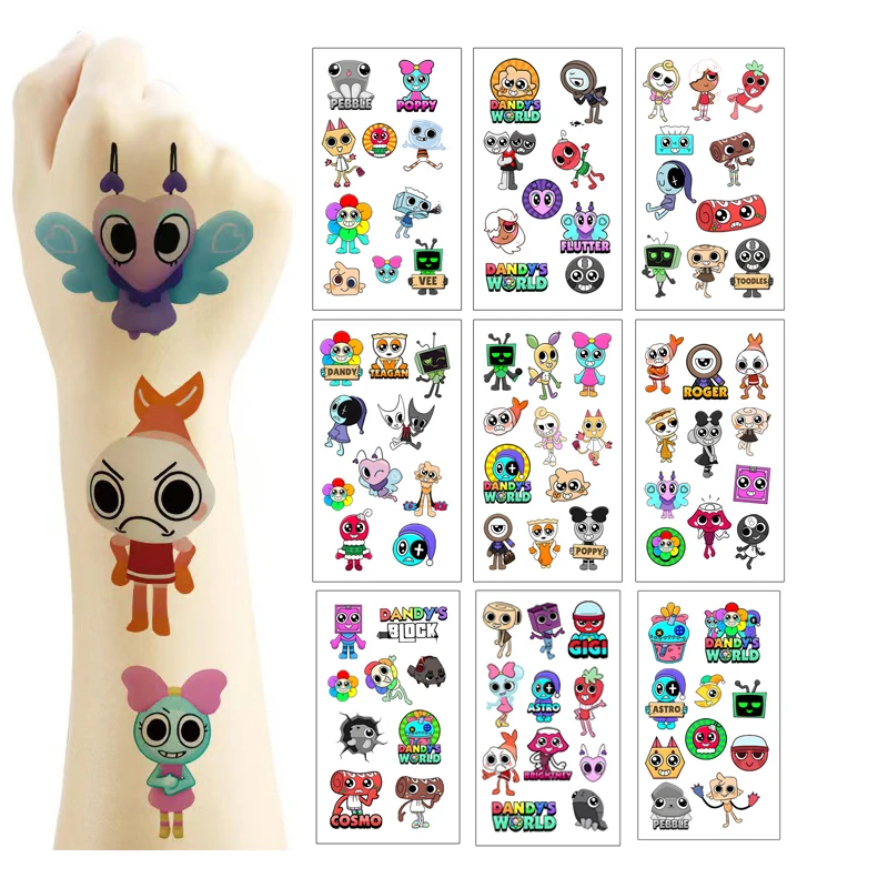 10 قطعة/المجموعة جديد الكرتون Dandys العالم لعبة المؤقتة الوشم ملصق لعبة هيئة الفن لصاقات وشم لهدايا الحفلات