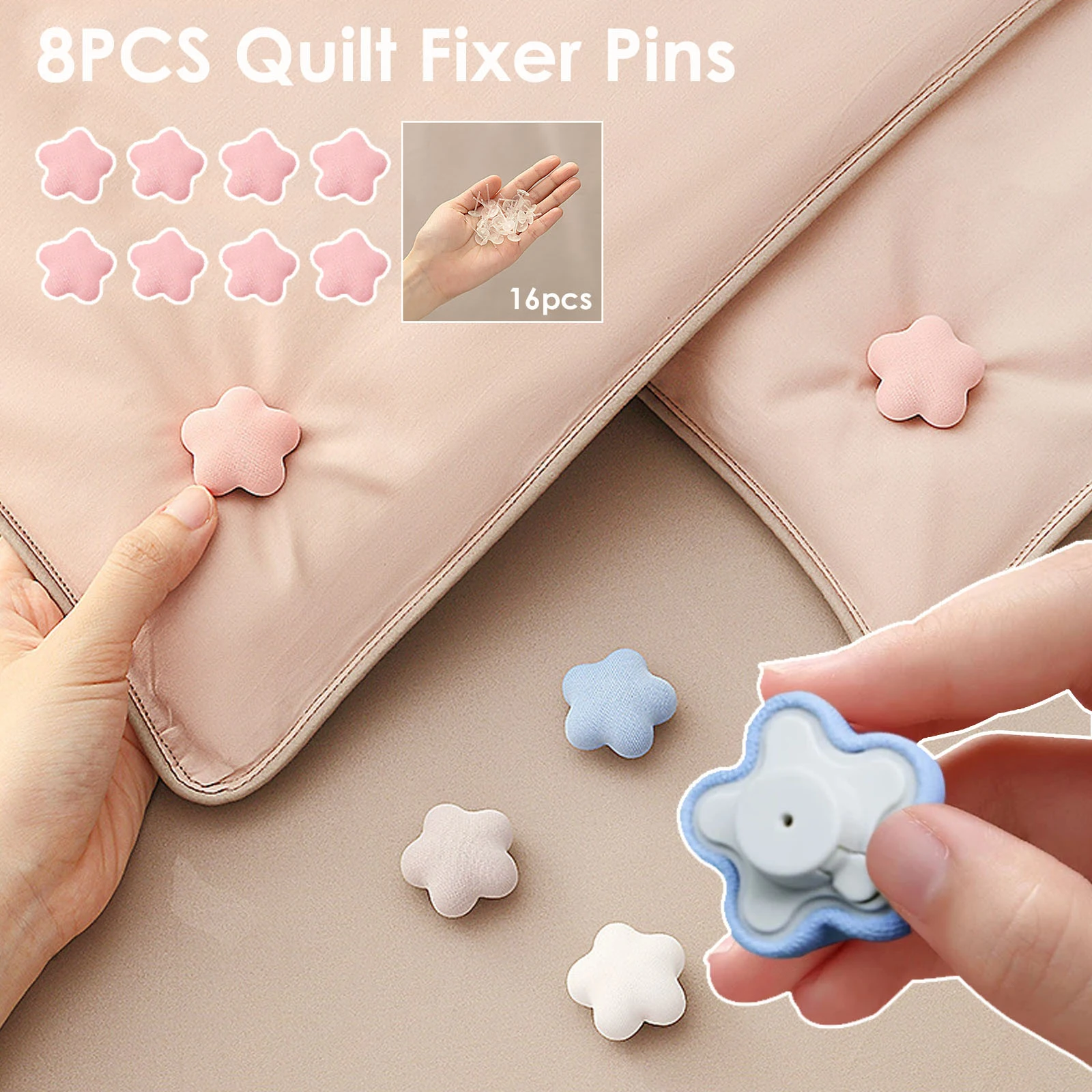 

8Pcs Flower Quilt Holder One Key To Unlock Bed Sheet Duvet Cover Fastener Clips Anti-slip Blanket Buckles Comforter Fixer Pins