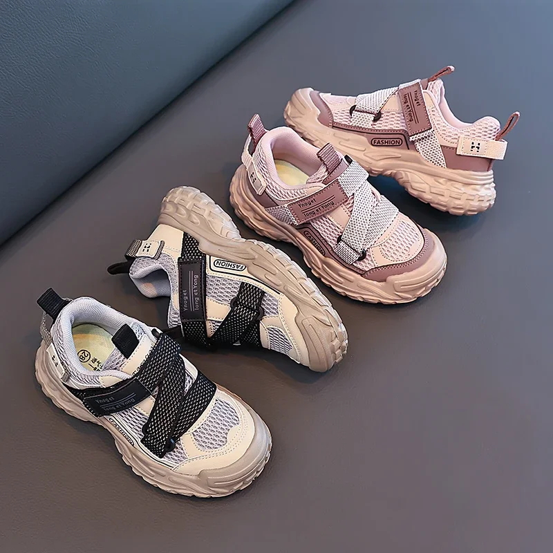 Girls Platform Dad Sneakers, Hook and Loop Lightweight EVA Walking Shoes, Breathable Outdoor Casual Trainers for Big Kids Autumn